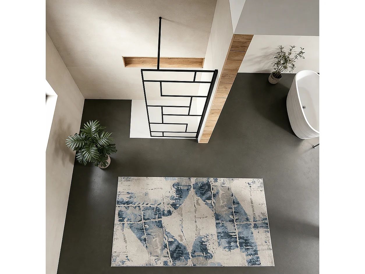 Paroi de douche à sérigraphie moderne 120x200 cm en verre anticalcaire 8 mm avec barre de renfort 90 cm – Noir mat