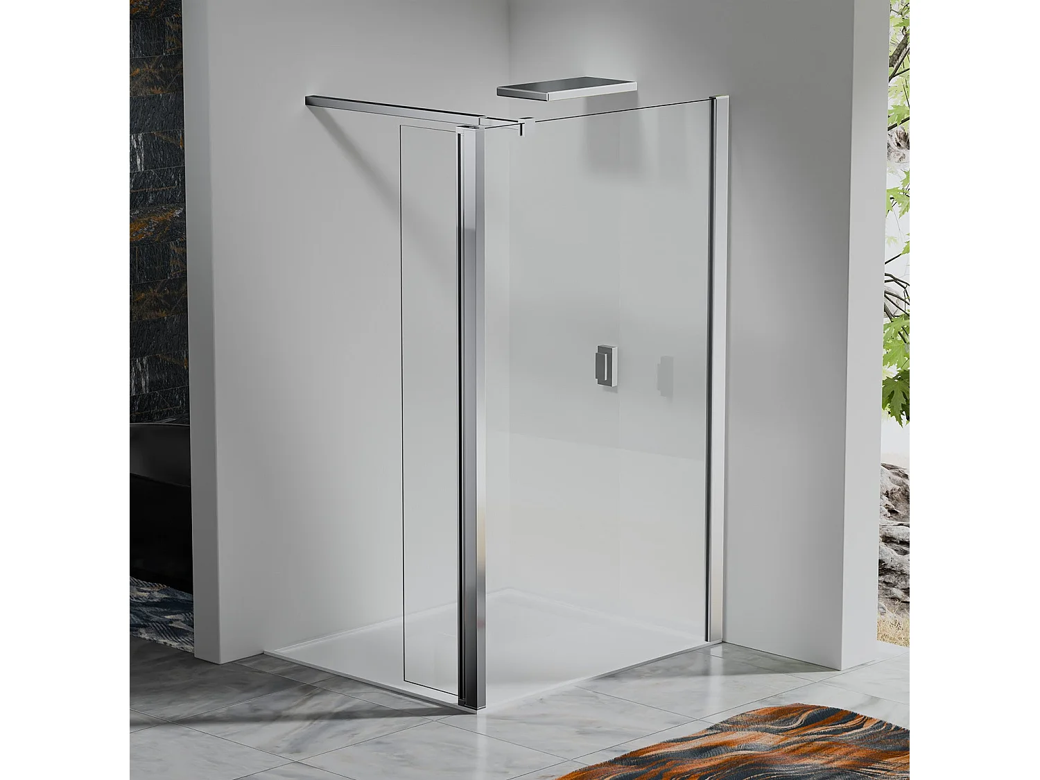 Paroi de douche 120×200 cm avec volet pivotant 50×200 cm – Verre 8 mm + 6 mm – Barre réglable 73–120 cm – Chrome brillant
