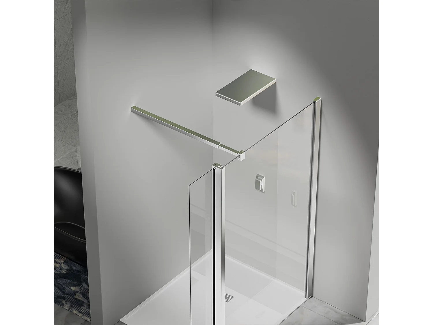 Paroi de douche 120×200 cm avec volet pivotant 50×200 cm – Verre 8 mm + 6 mm – Barre réglable 73–120 cm – Chrome brillant
