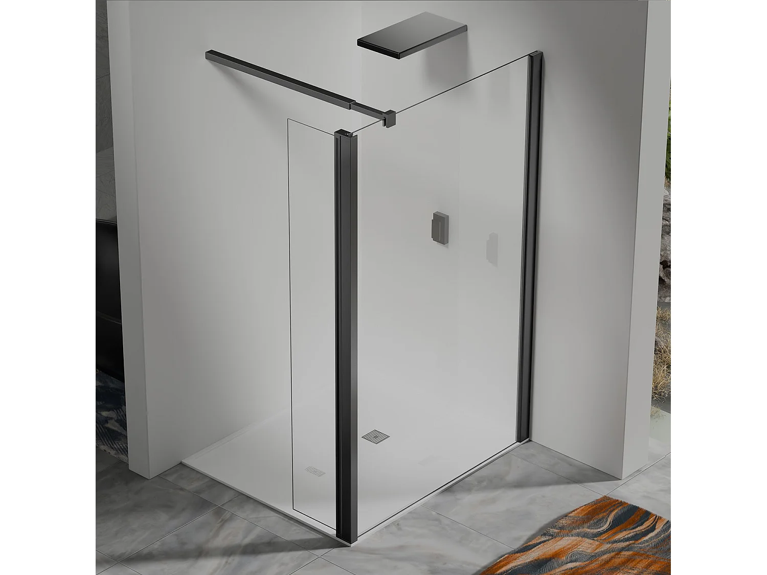Paroi de Douche 60×200 cm avec Retour Pivotant 40×200 cm – Barre Extensible 73–120 cm – Verre Trempé 8 mm – Aluminium Noir Mat