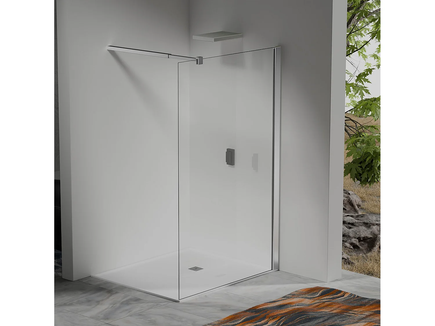 Paroi de douche 120×200 cm -  verre 8mm transparent - Barre de fixation extensible 73-120 cm - Finition chromée
