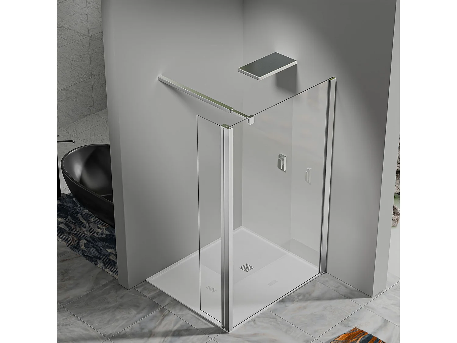 Paroi de Douche 40×200 cm avec Retour Pivotant 40×200 cm – Barre 73–120 cm – Aluminium Chromé Brossé