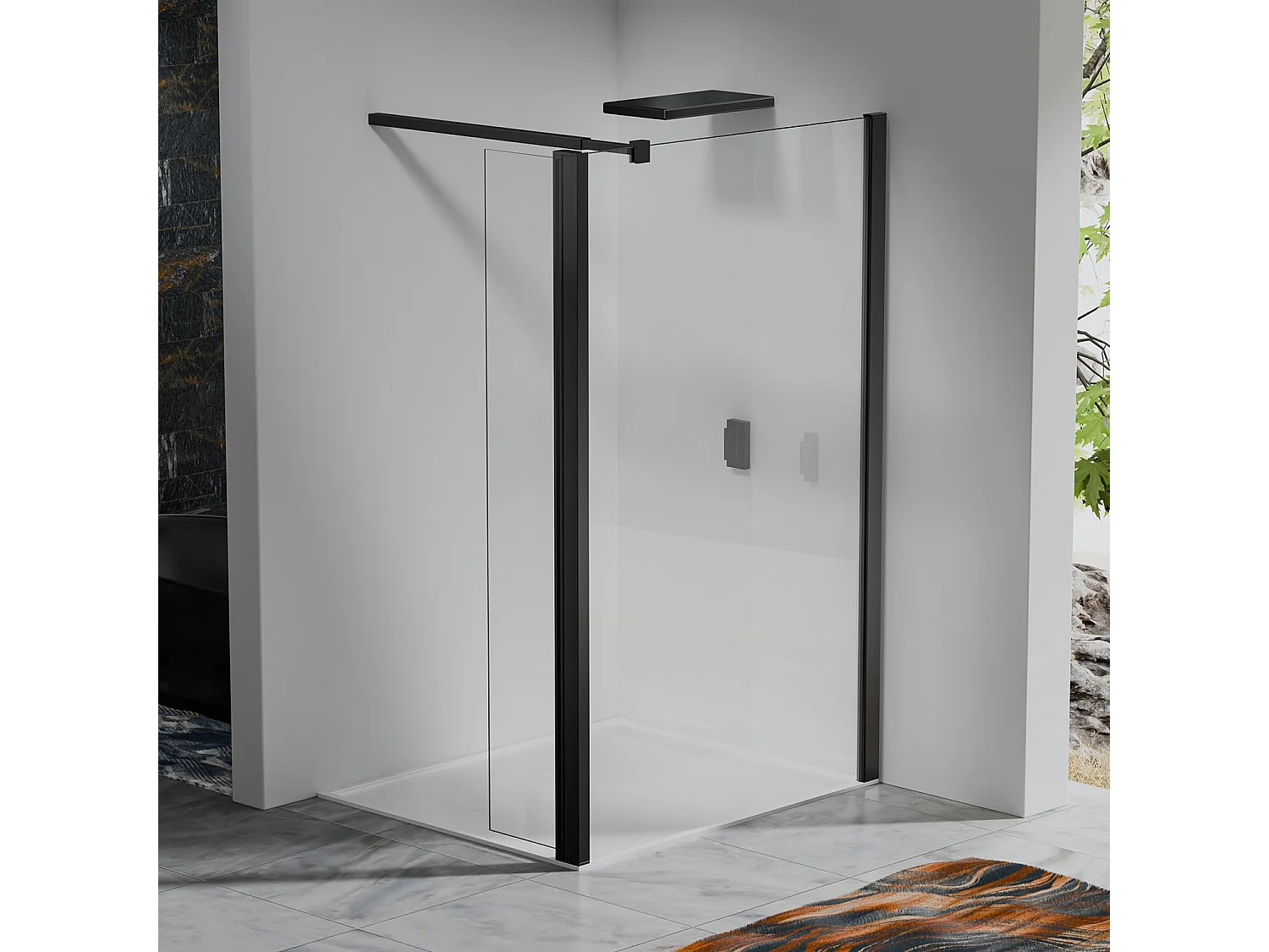Paroi de Douche 120×200 cm avec Retour Pivotant 50×200 cm – Barre Extensible 73–120 cm – Aluminium Noir Mat