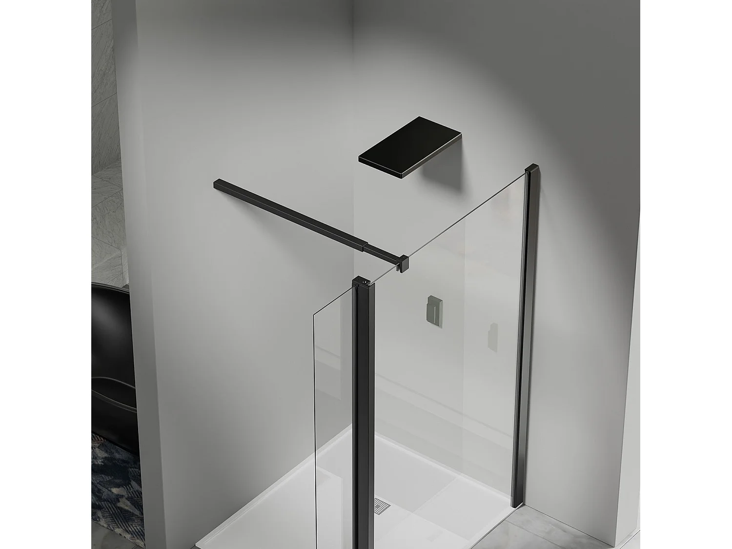 Paroi de Douche 120×200 cm avec Retour Pivotant 50×200 cm – Barre Extensible 73–120 cm – Aluminium Noir Mat