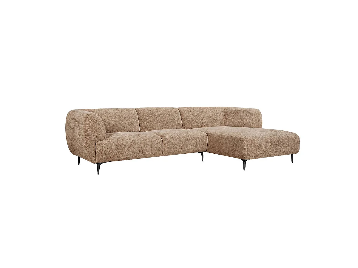 Canapé d'angle en tissu marron et pieds en bois Sacha