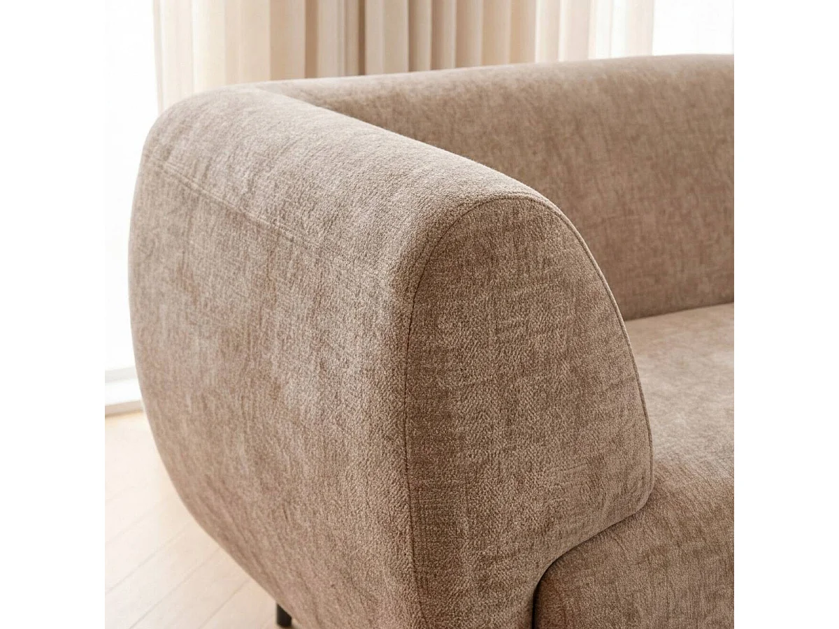 Canapé d'angle en tissu marron et pieds en bois Sacha