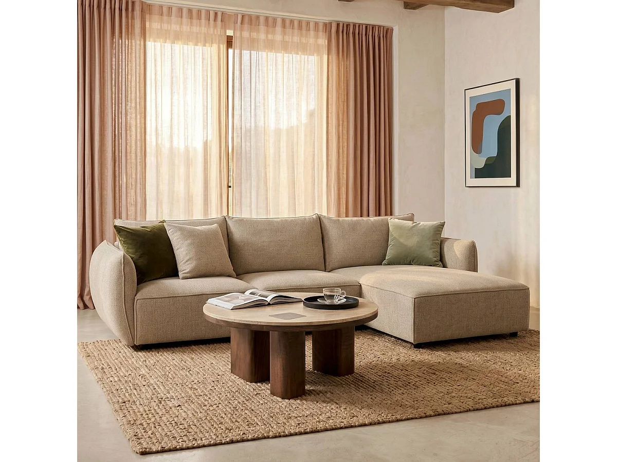 Canapé d'angle en tissu beige Lysoria