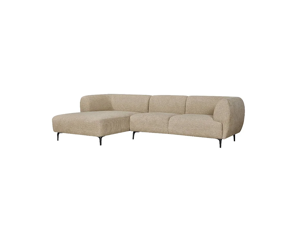 Canapé d'angle en tissu beige et pieds en bois Sacha