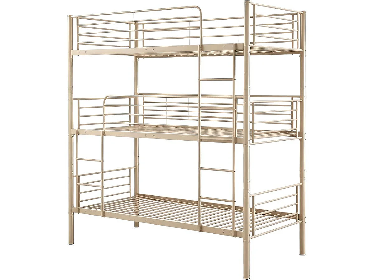 Lit superposé en métal triple "HAVIN" - 90 x 190 cm - Taupe