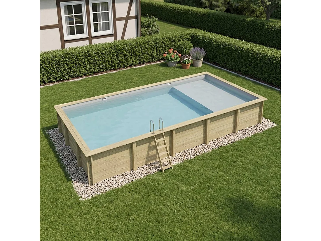 Piscina in legno AQUA 10.2 x 5.2 – H.1.45 m con spiaggia, grigio, Su telaio - senza cementazione - BAS7310OSPU2+PLA310 - ALTANKA
