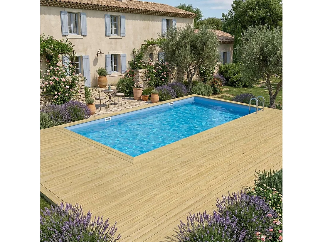 Piscina in legno AQUA 10.2 x 5.2 - H.1.45 m, azzurro chiaro, Su telaio - senza cementazione - BAS7310OSPU - ALTANKA