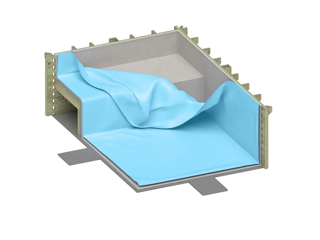 Piscina in legno AQUA 10.2 x 5.2 – H.1.45 m con spiaggia, azzurro chiaro, con supporti fissati al calcestruzzo - BAS7310OSPL+PLA310 - ALTANKA