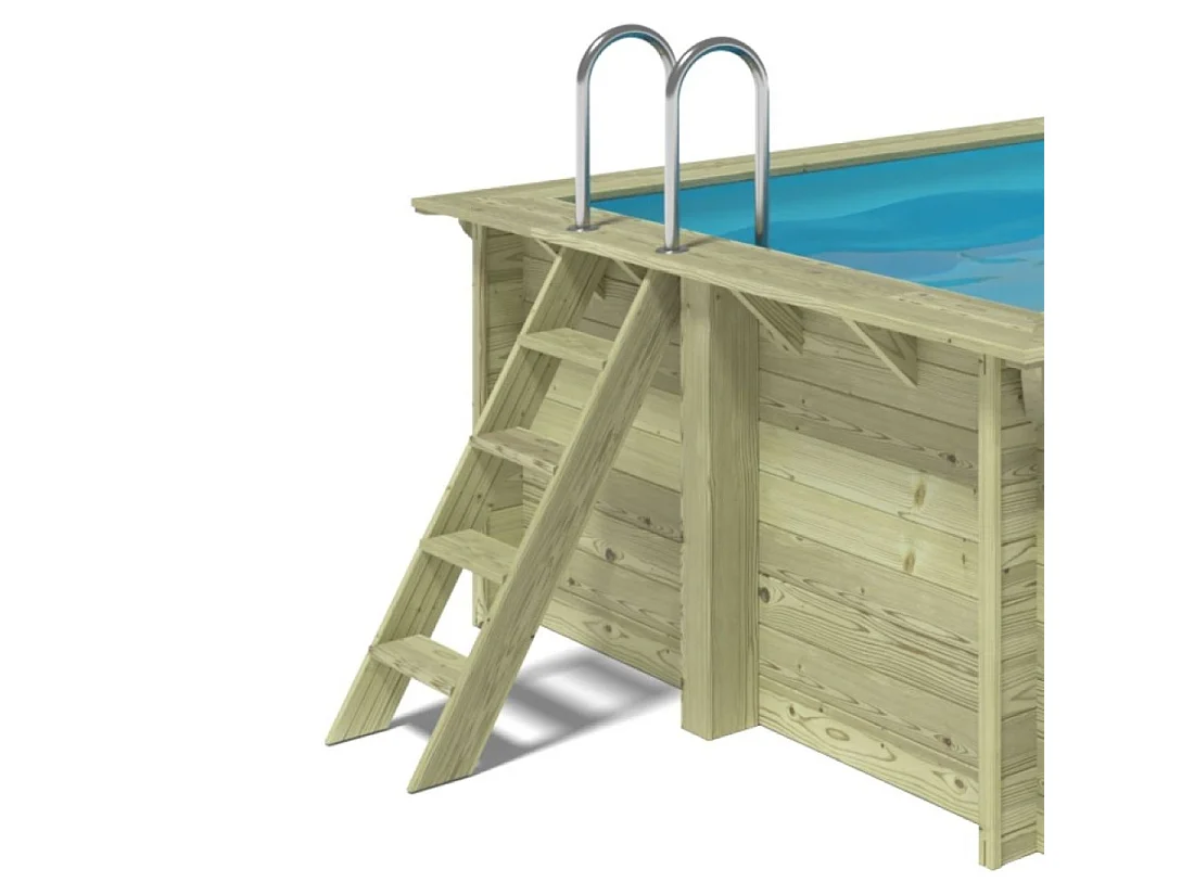 Piscina in legno AQUA 10.2 x 5.2 – H.1.45 m con spiaggia, azzurro chiaro, con supporti da cementare - BAS7310OSPI+PLA310 - ALTANKA