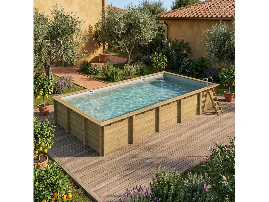 Piscina in legno AQUA 10.2 x 5.2 - H.1.45 m, grigio, con supporti da cementare - BAS7310OSPI2 - ALTANKA