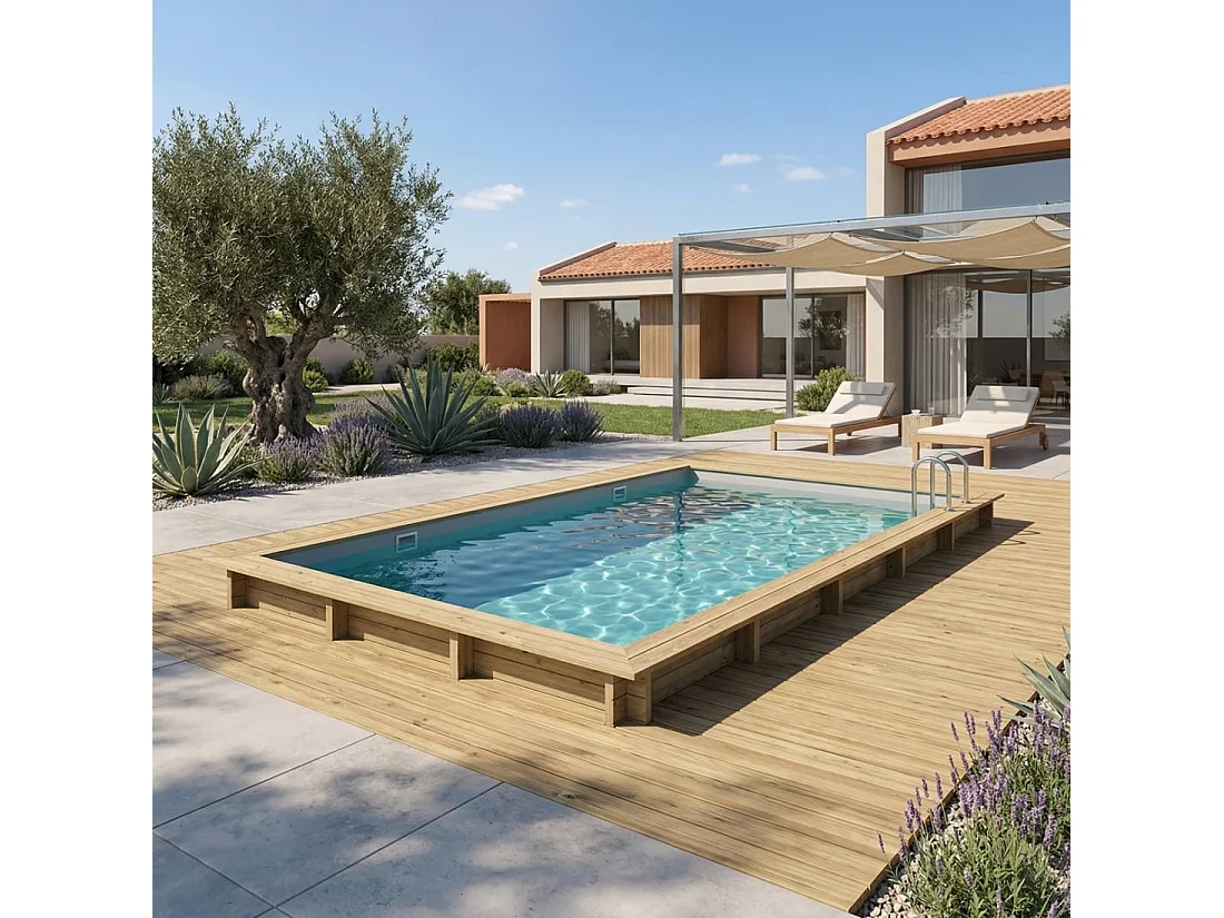 Piscina in legno AQUA 10.2 x 5.2 - H.1.45 m, grigio, con supporti da cementare - BAS7310OSPI2 - ALTANKA