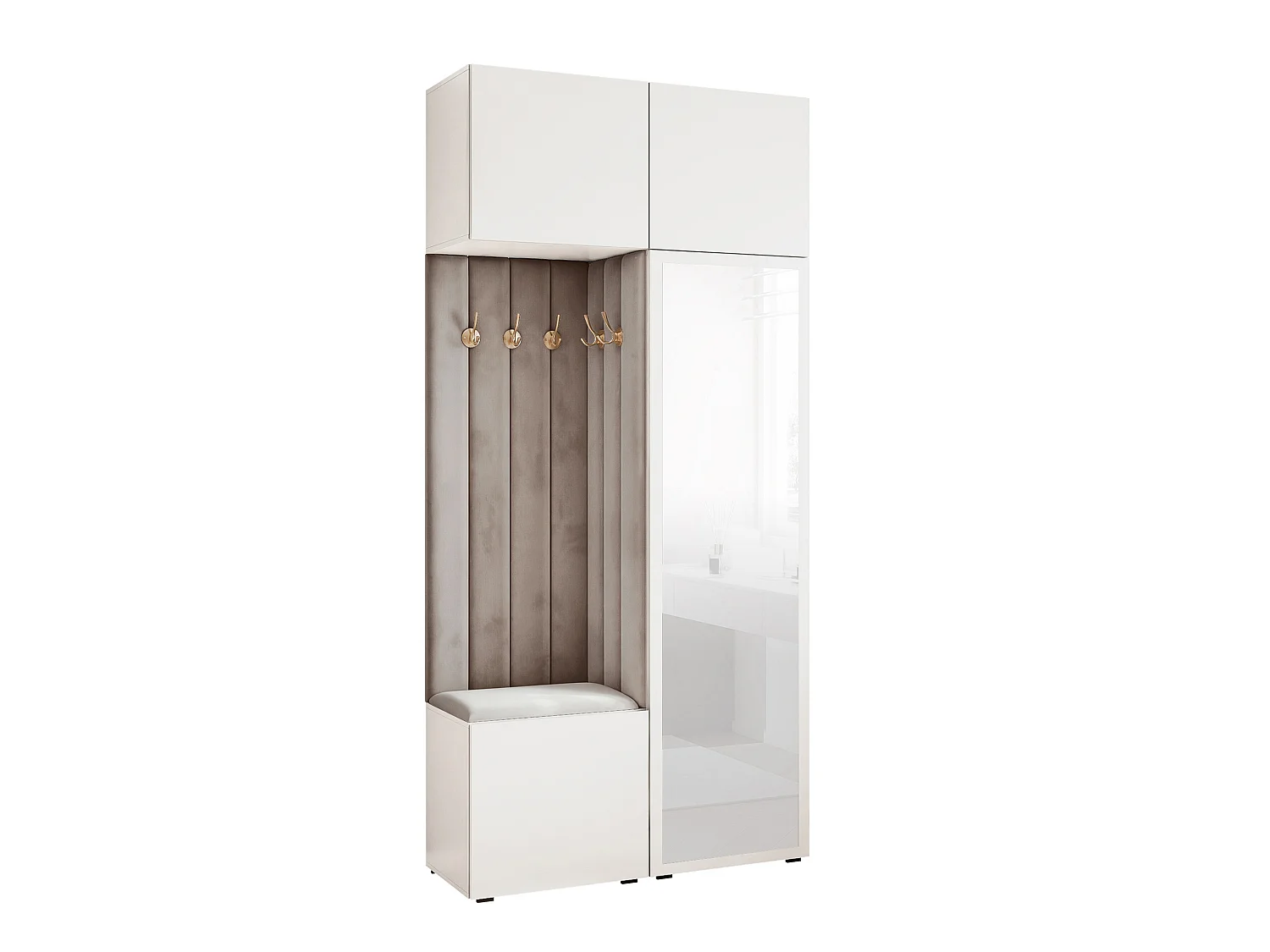 Vestiaire ARIA 10 112 cm Blanc Rembourré Gris Clair avec Miroir Soft-Close Push-to-Open