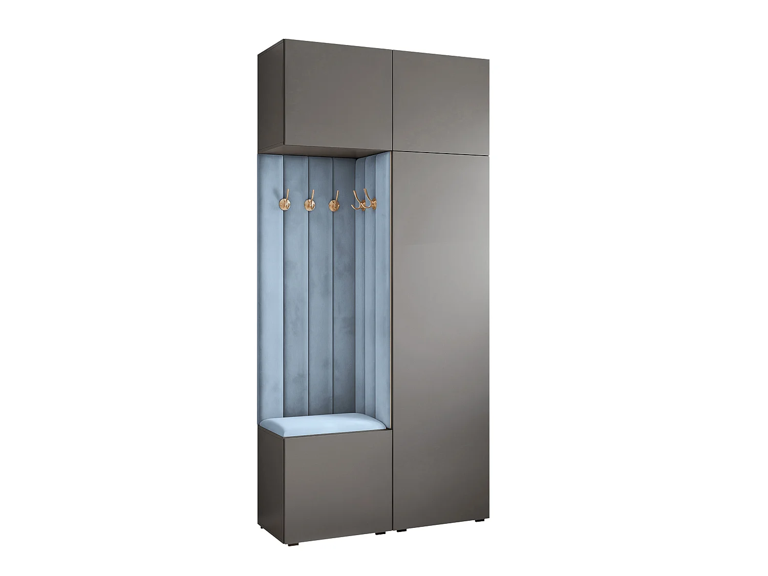 Garderobe Aria 112 cm Grijs Gestoffeerd Lichtblauw Soft-Close Push-to-Open