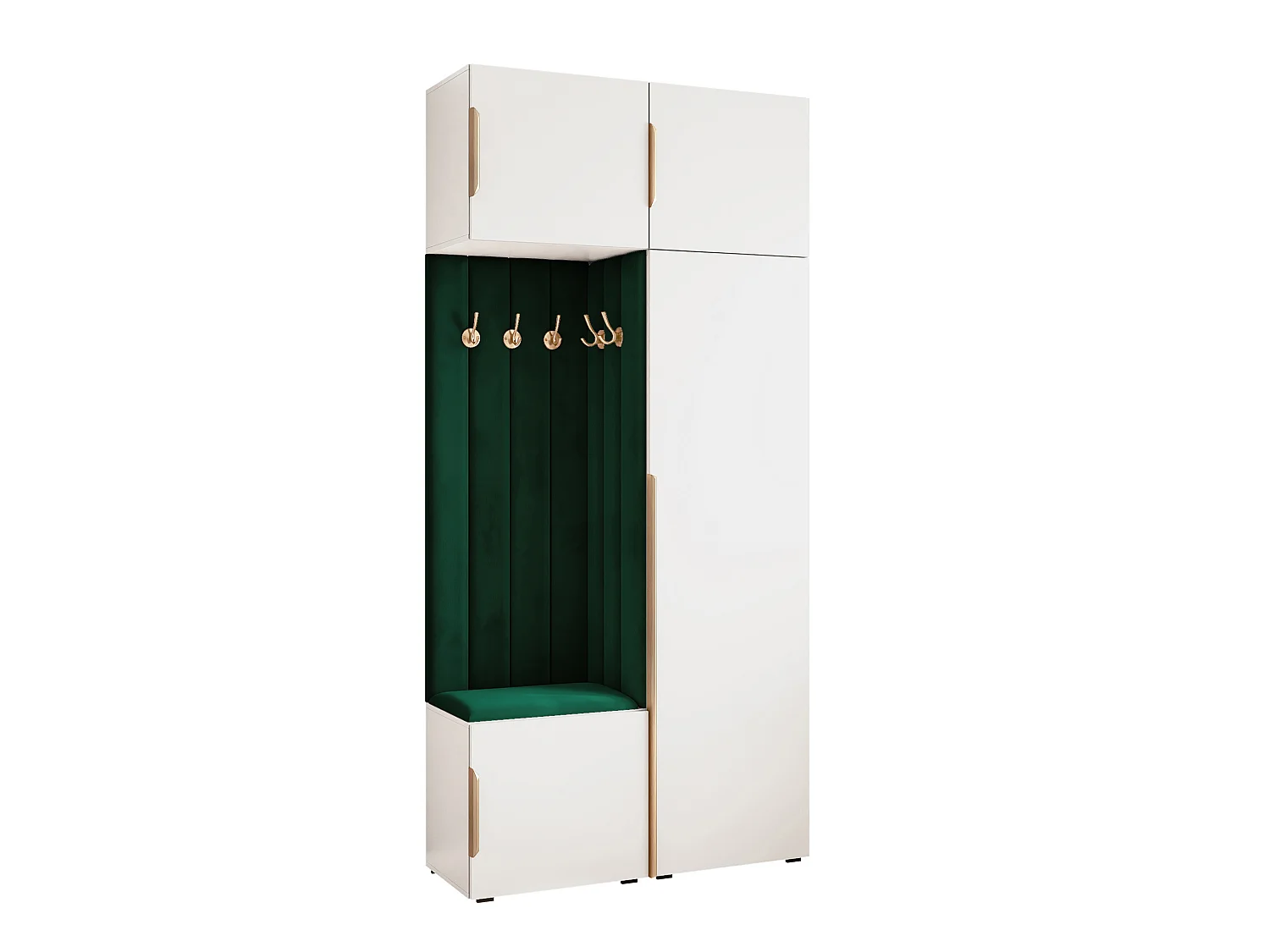 Vestiaire ARIA 10 112 cm Blanc Rembourré Vert Foncé Soft-Close Poignées Hexa Doré