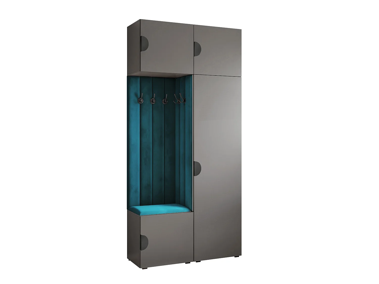 Vestiaire ARIA 10 112 cm Gris Rembourré Bleu Marine Soft-Close Poignées Moon Noir