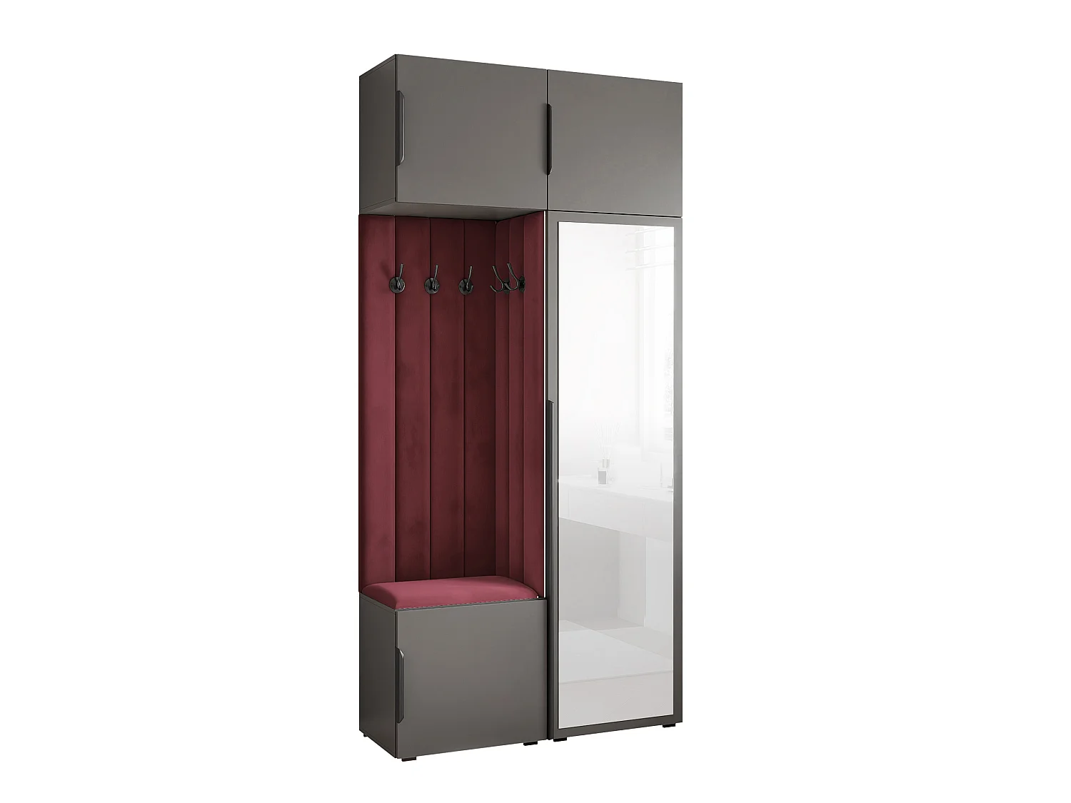 Vestiaire ARIA 10 112 cm Gris Rembourré Bordeaux avec Miroir Soft-Close Poignées Hexa Noir