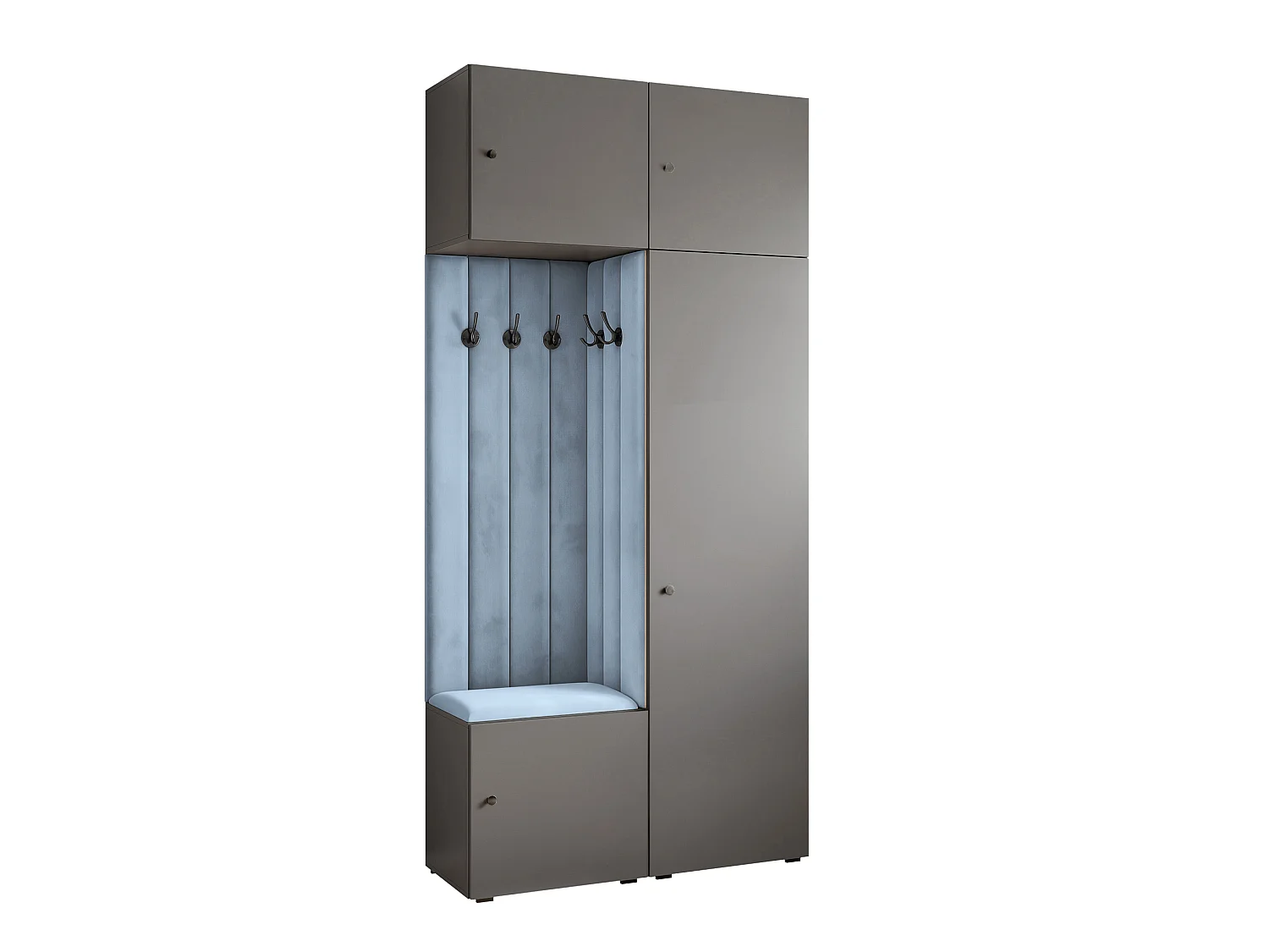 Garderobe Aria 112 cm Grijs Gestoffeerd Lichtblauw Soft-Close Grepen Zwart