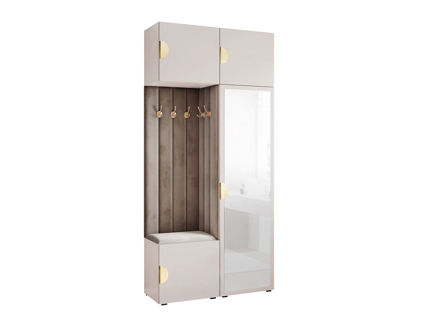 Vestiaire ARIA 10 112 cm Cachemire Rembourré Gris Souris avec Miroir Soft-Close Poignées Moon Doré