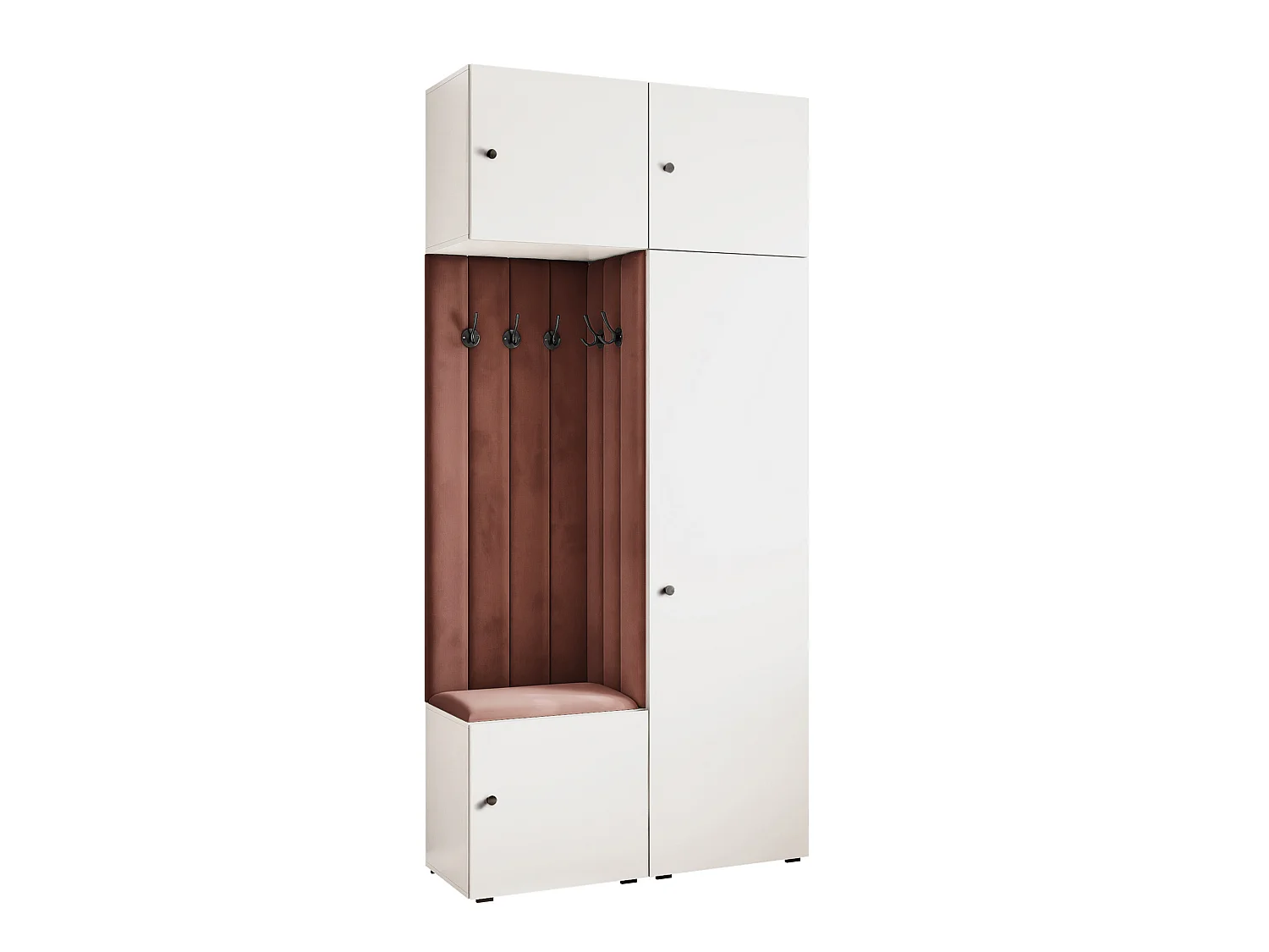 Vestiaire ARIA 10 112 cm Blanc Rembourré Rouille Soft-Close Poignées bouton Noir