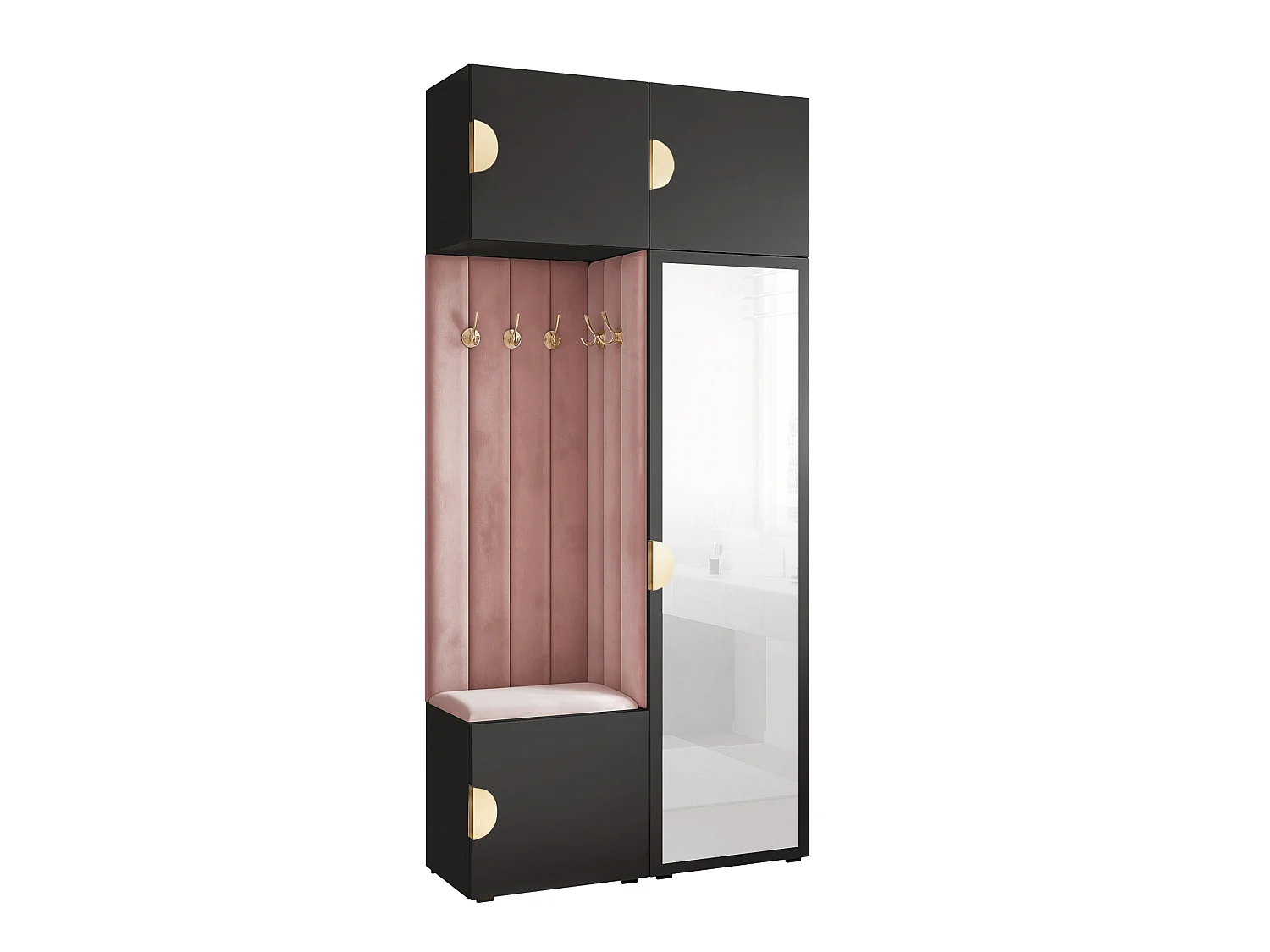 Garderobe Aria 112 cm Zwart Gestoffeerd Roze Soft-Close Grepen Goud