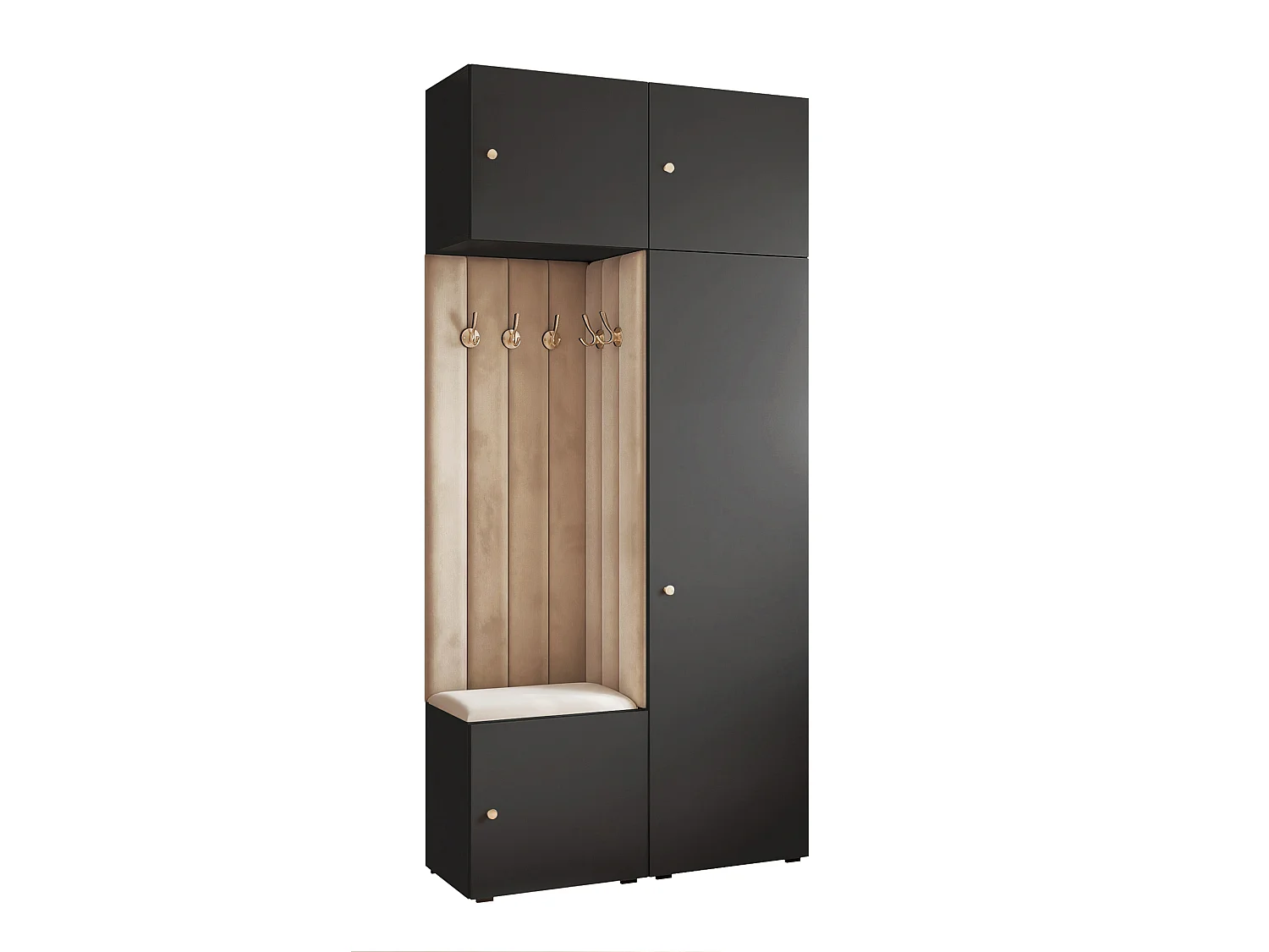 Vestiaire ARIA 10 112 cm Noir Rembourré Beige Soft-Close Poignées bouton Doré
