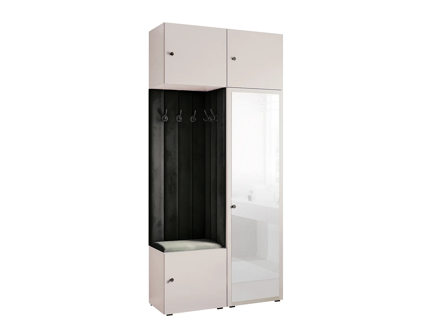 Vestiaire ARIA 10 112 cm Noir Rembourré Noir avec Miroir Soft-Close Poignées bouton Noir