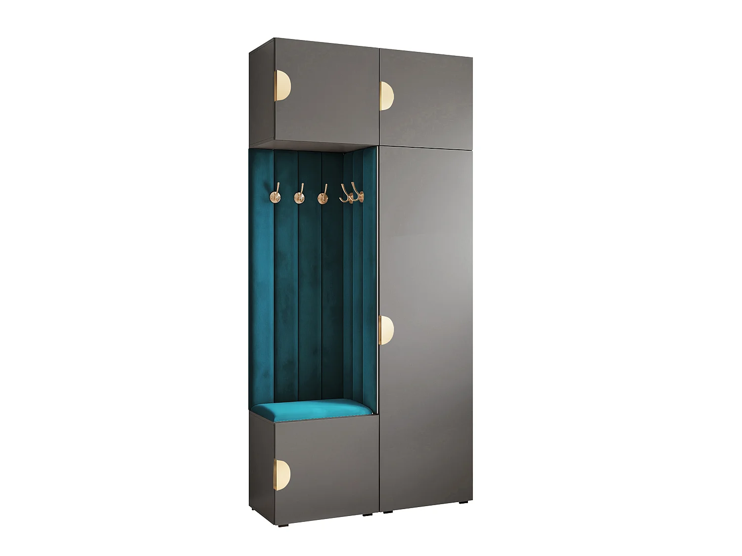 Vestiaire ARIA 10 112 cm Gris Rembourré Bleu Marine Soft-Close Poignées Moon Doré