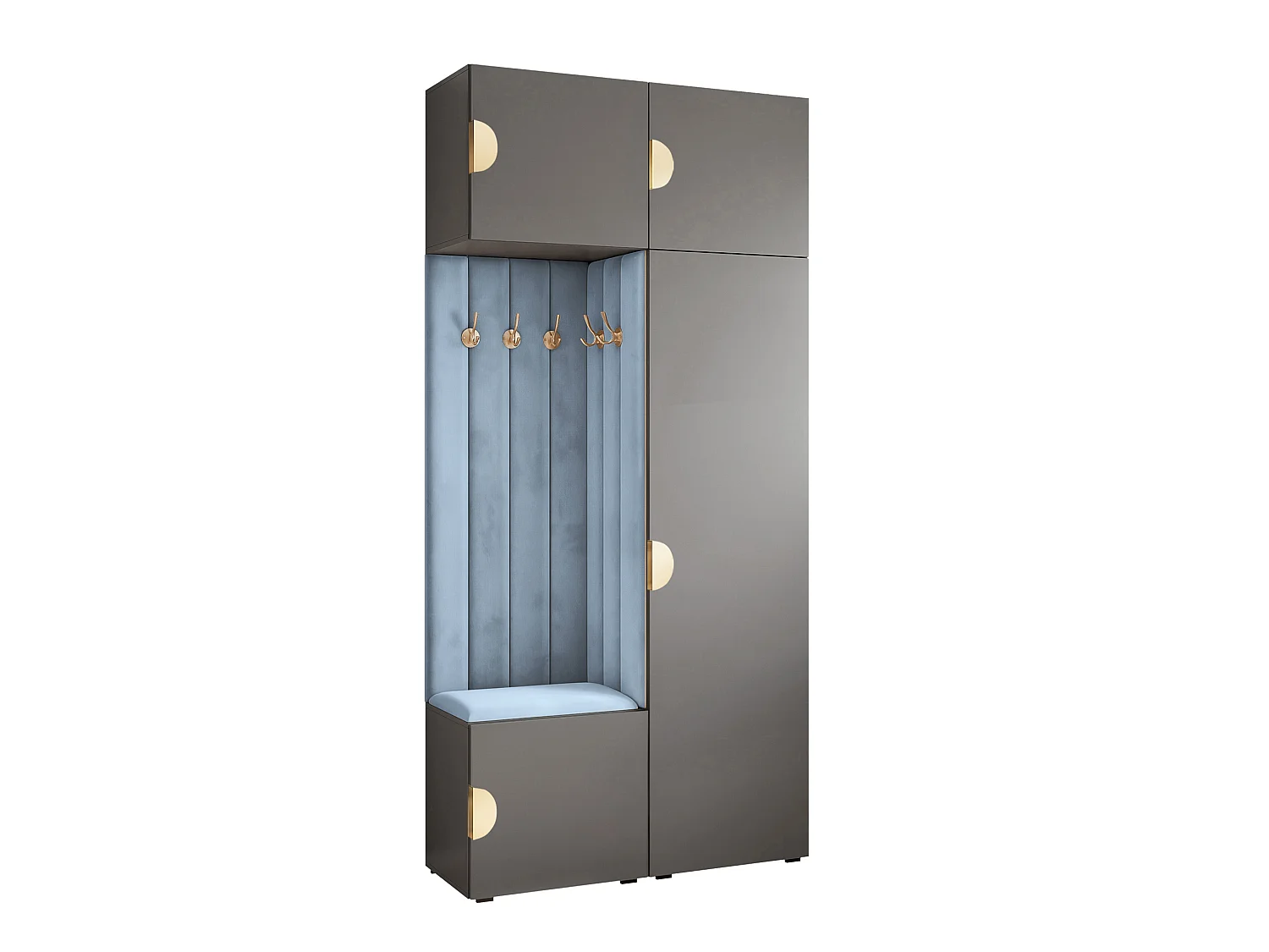 Vestiaire ARIA 10 112 cm Gris Rembourré Bleu Clair Soft-Close Poignées Moon Doré