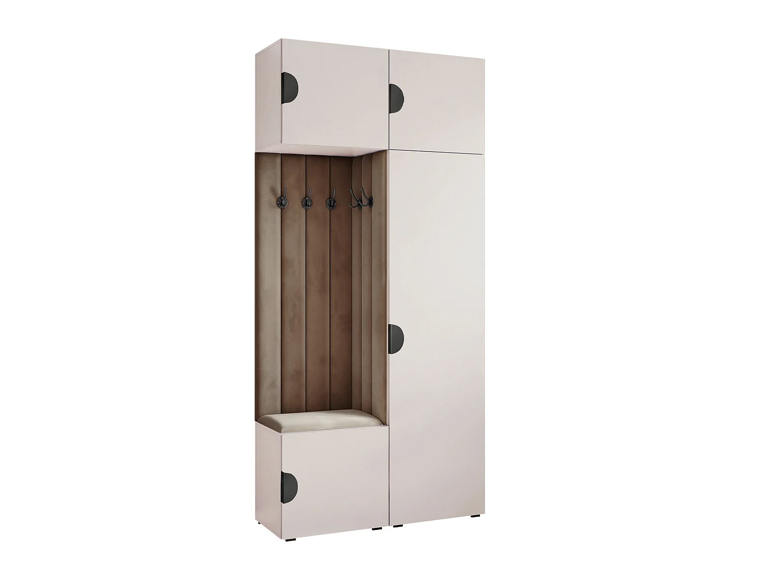 Vestiaire ARIA 10 112 cm Cachemire Rembourré Taupe Soft-Close Poignées Moon Noir