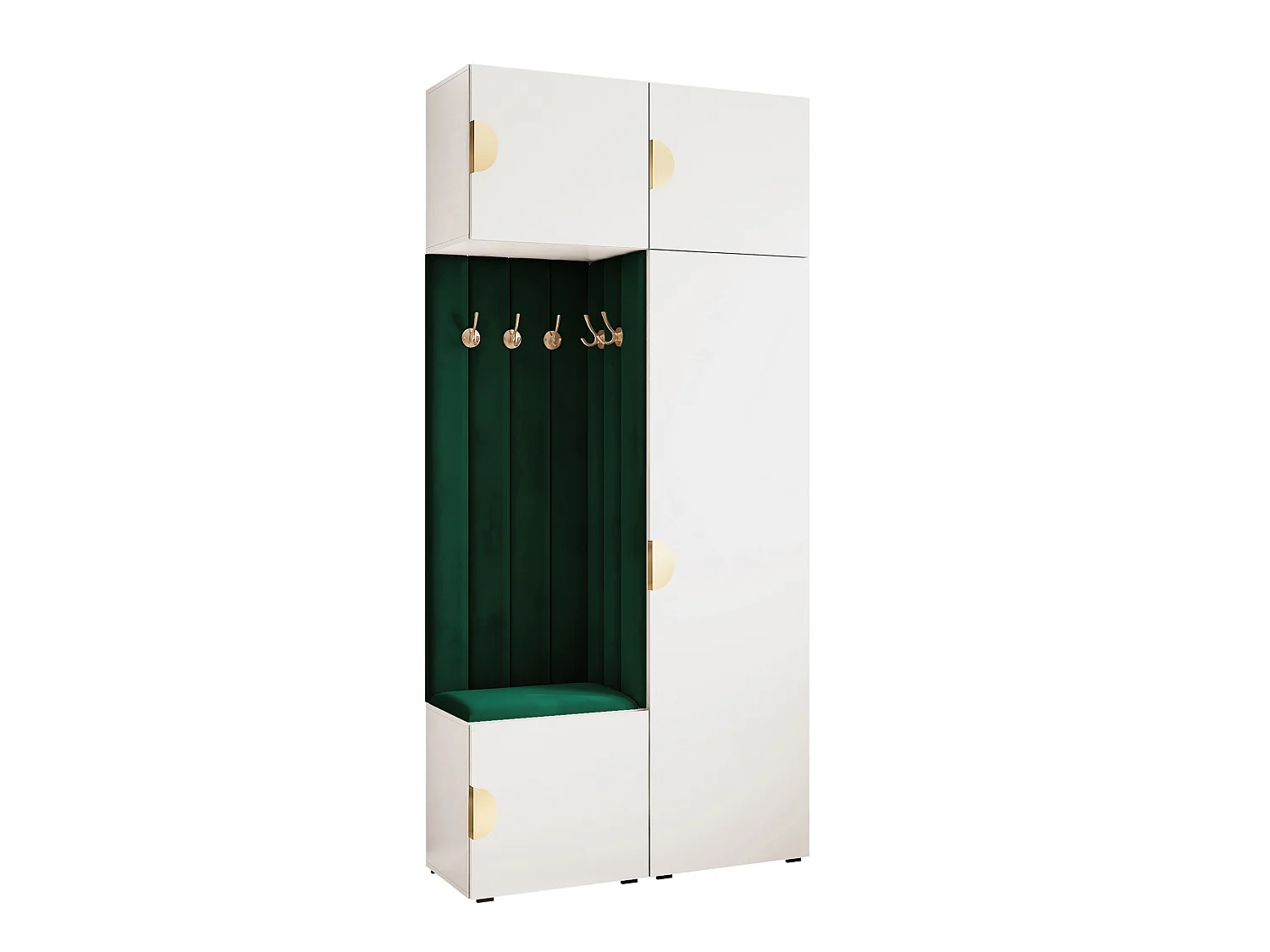 Vestiaire ARIA 10 112 cm Blanc Rembourré Vert Foncé Soft-Close Poignées Moon Doré