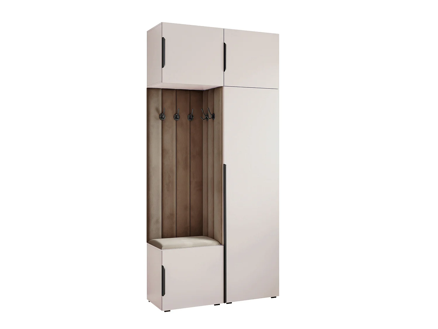Vestiaire ARIA 10 112 cm Cachemire Rembourré Taupe Soft-Close Poignées Hexa Noir