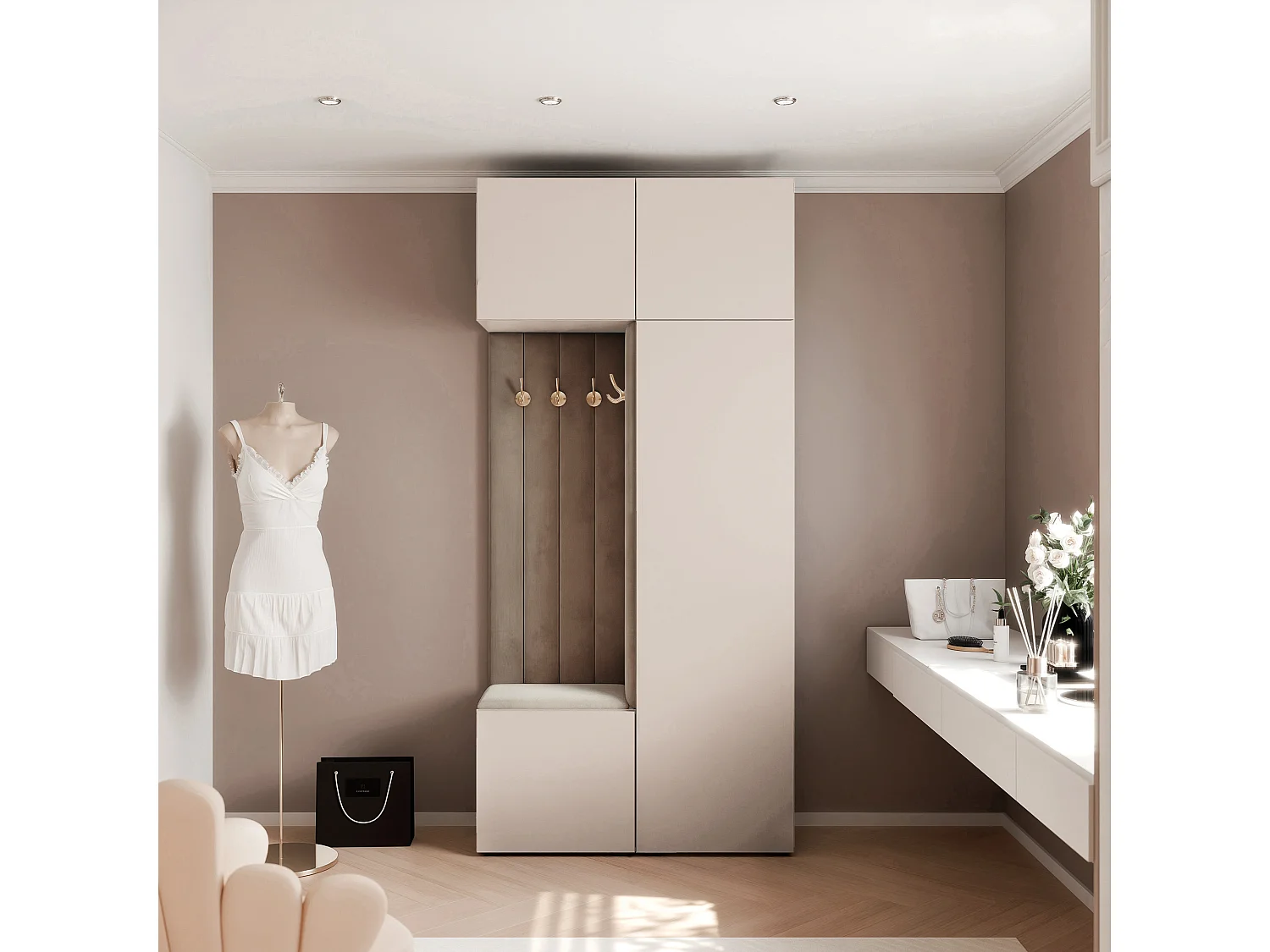 Vestiaire ARIA 10 112 cm Cachemire Rembourré Taupe Soft-Close Push-to-Open