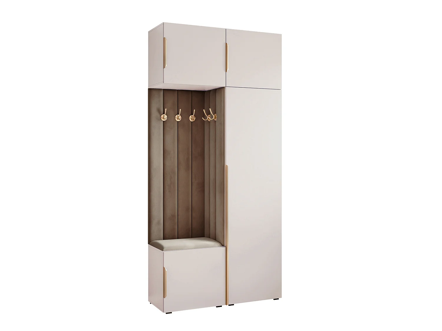 Vestiaire ARIA 10 112 cm Cachemire Rembourré Taupe Soft-Close Poignées Hexa Doré