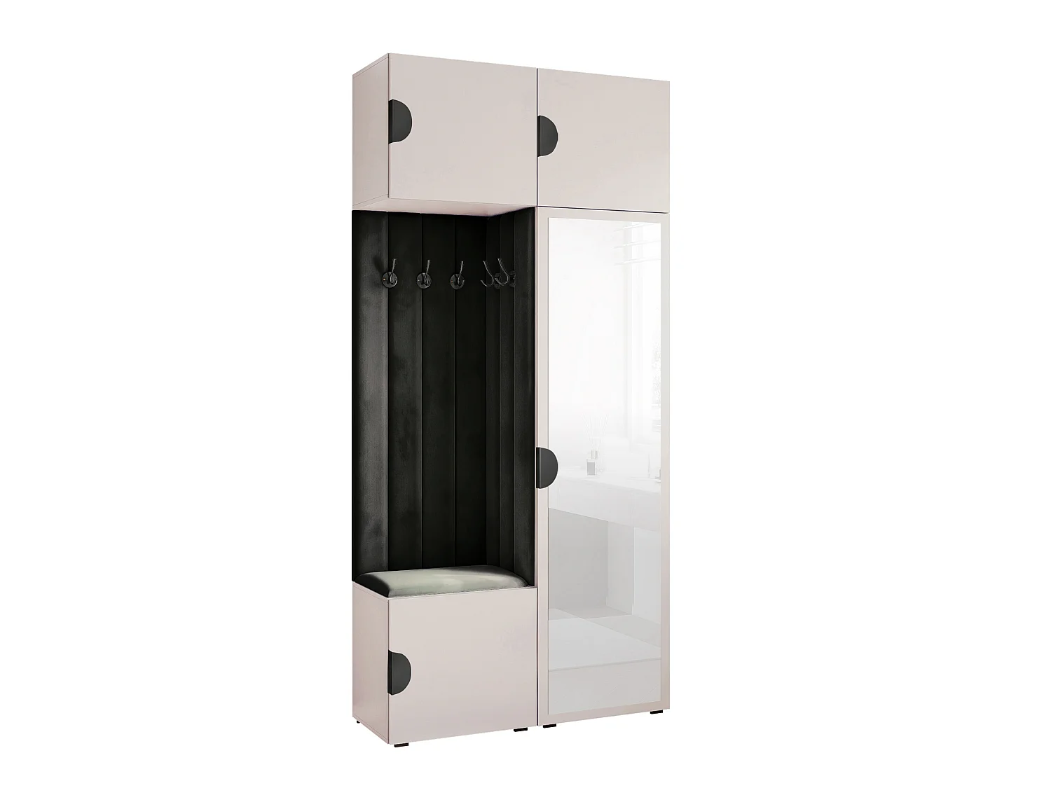 Vestiaire ARIA 10 112 cm Cachemire Rembourré Noir avec Miroir Soft-Close Poignées Moon Noir
