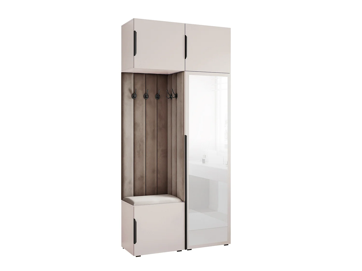 Vestiaire ARIA 10 112 cm Cachemire Rembourré Gris Souris avec Miroir Soft-Close Poignées Hexa Noir