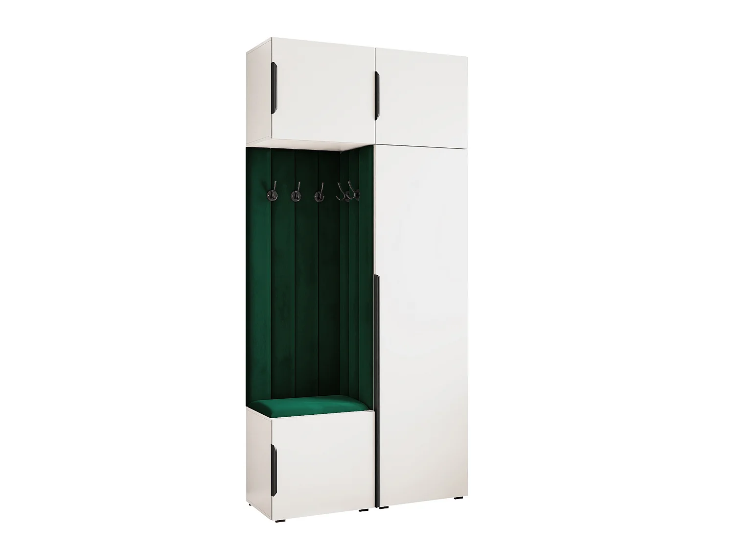 Vestiaire ARIA 10 112 cm Blanc Rembourré Vert Foncé Soft-Close Poignées Hexa Noir