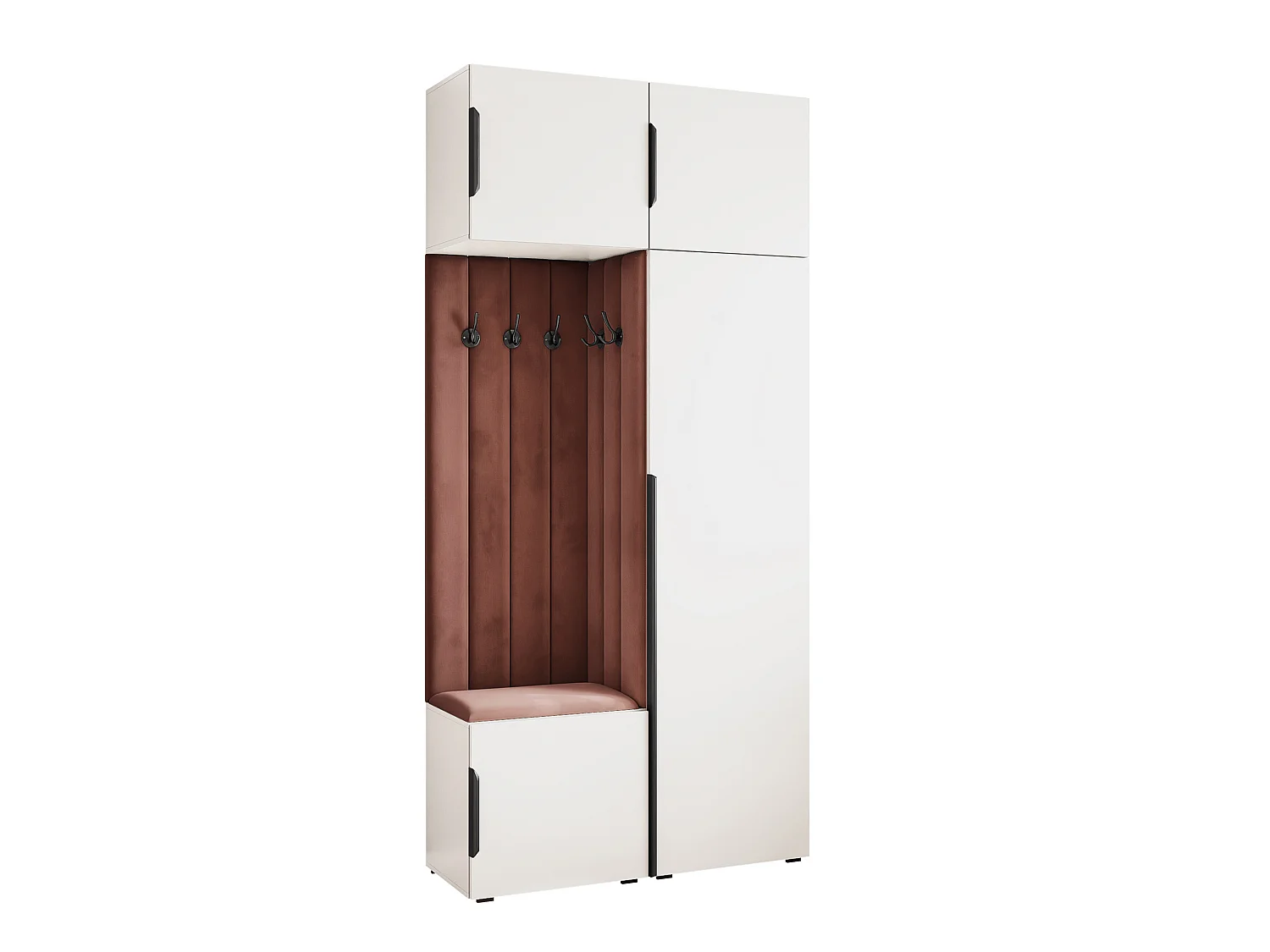 Vestiaire ARIA 10 112 cm Blanc Rembourré Rouille Soft-Close Poignées Hexa Noir