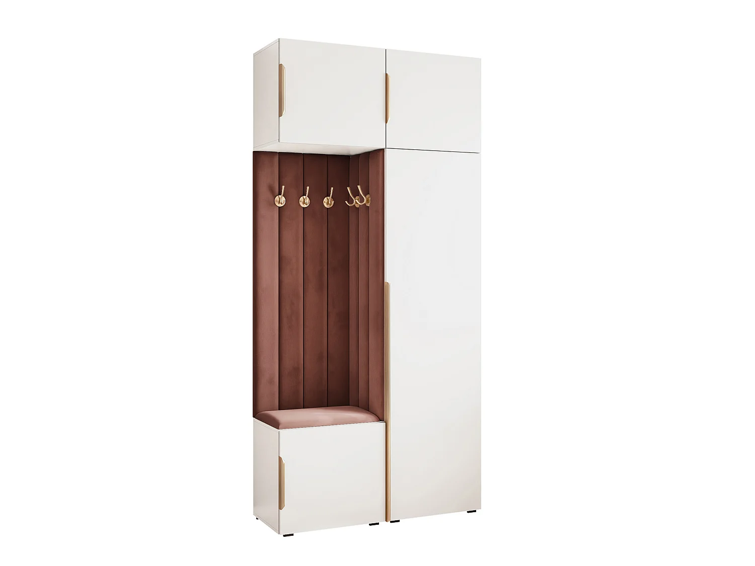 Vestiaire ARIA 10 112 cm Blanc Rembourré Rouille Soft-Close Poignées Hexa Doré