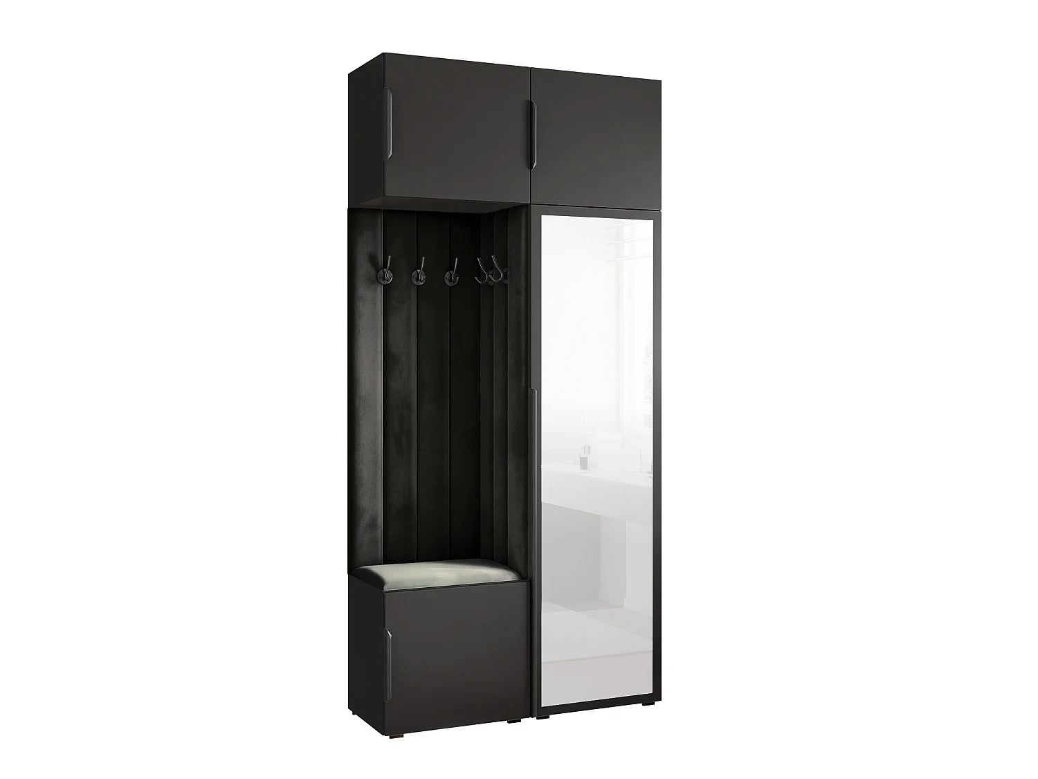 Vestiaire ARIA 10 112 cm Noir Rembourré Noir avec Miroir Soft-Close Poignées Hexa Noir