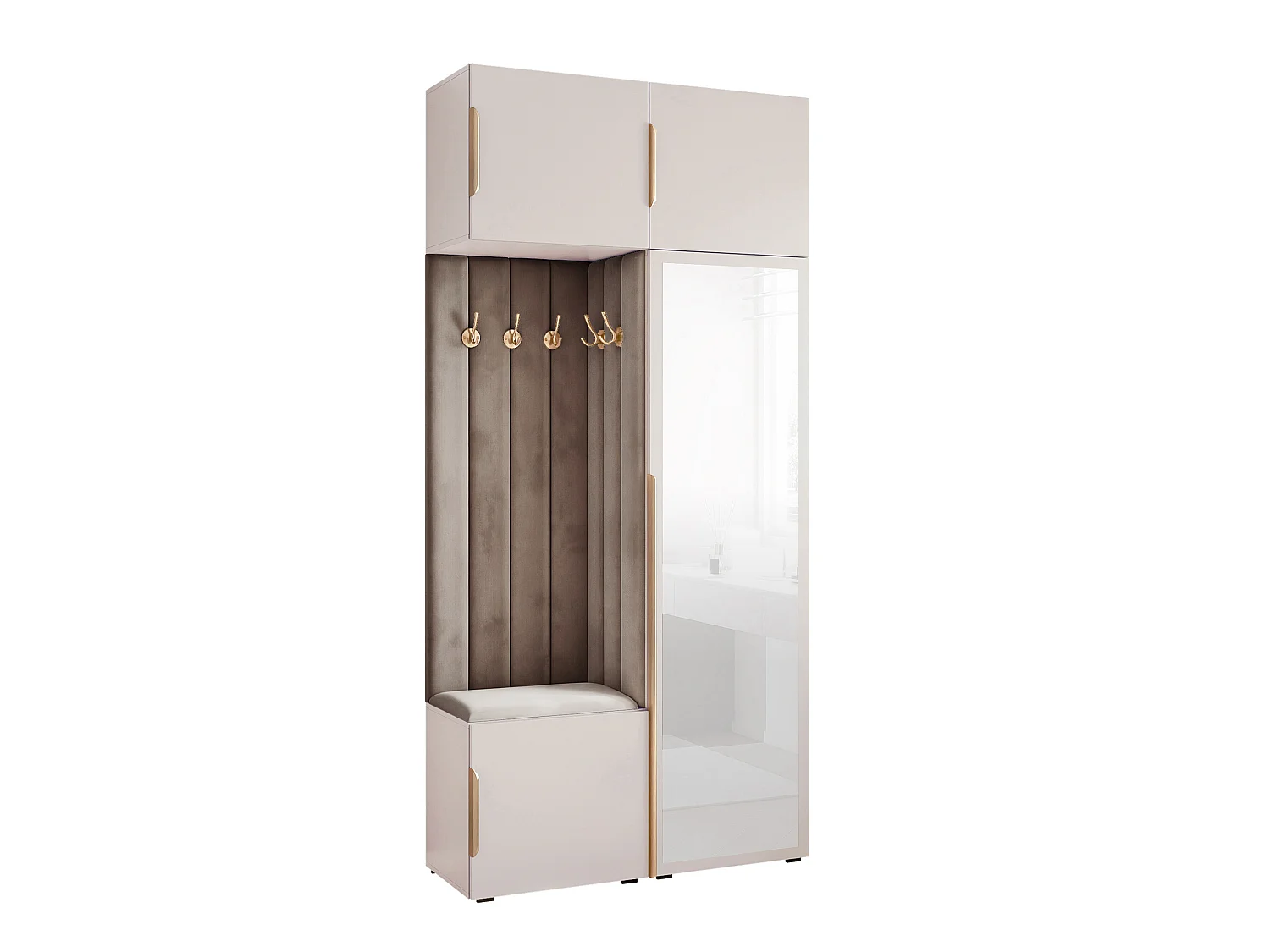 Vestiaire ARIA 10 112 cm Cachemire Rembourré Gris Souris avec Miroir Soft-Close Poignées Hexa Doré
