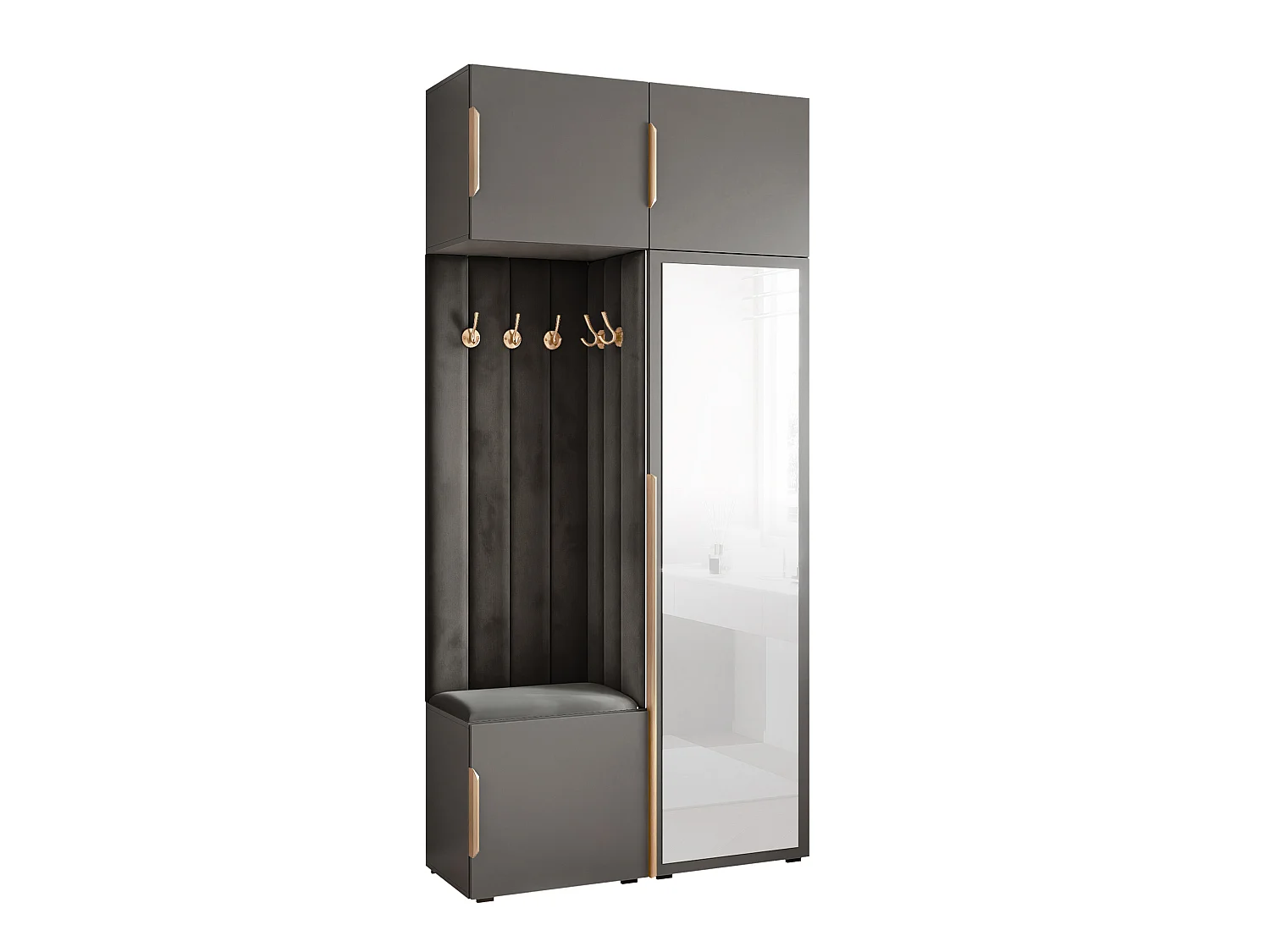 Garderobe Aria 112 cm Grijs Gestoffeerd Antraciet Soft-Close Grepen Goud