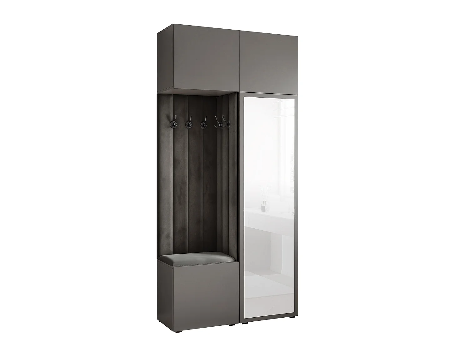 Vestiaire ARIA 10 112 cm Gris Rembourré Anthracite avec Miroir Soft-Close Push-to-Open