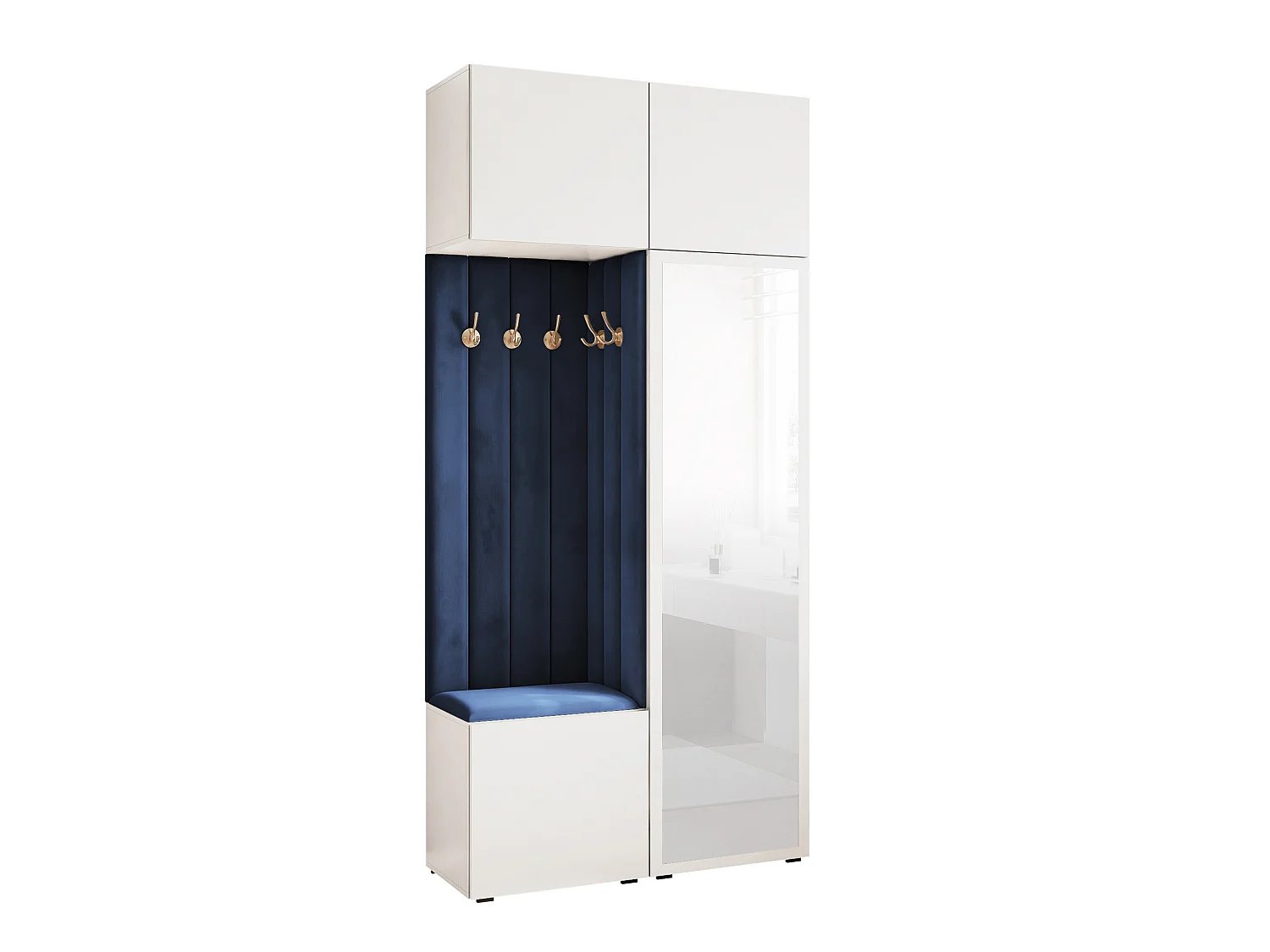 Vestiaire ARIA 10 112 cm Blanc Rembourré Bleu Atlantique avec Miroir Soft-Close Push-to-Open