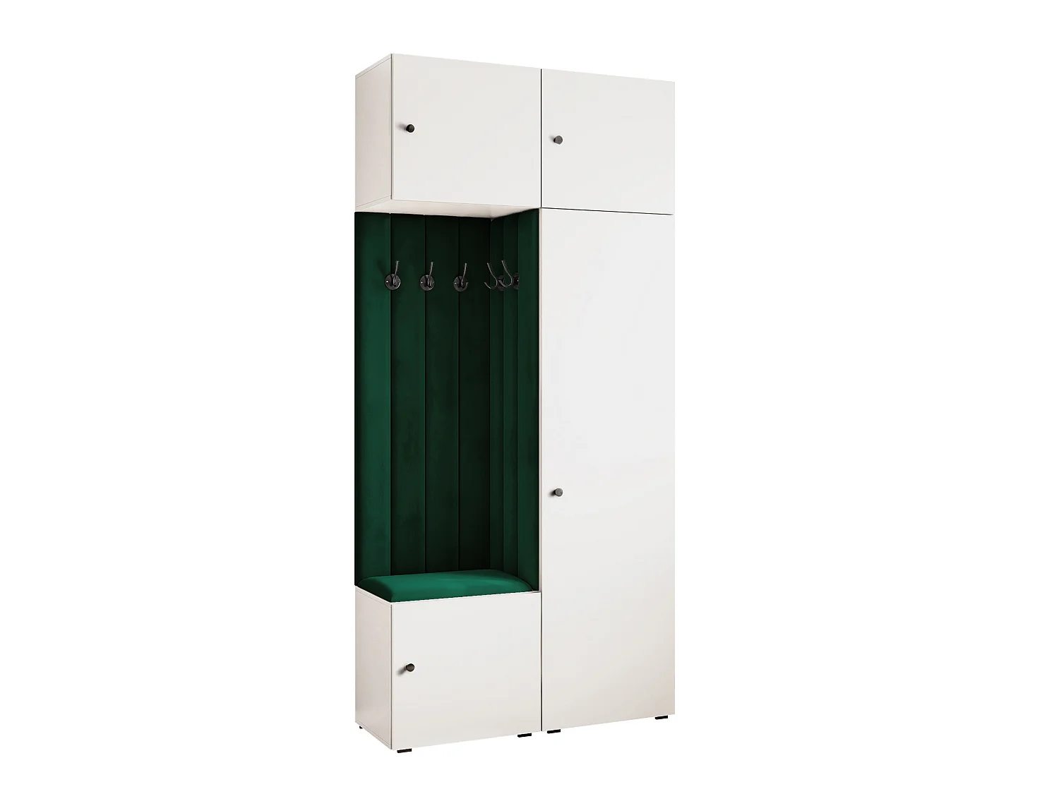 Vestiaire ARIA 10 112 cm Blanc Rembourré Vert Foncé Soft-Close Poignées bouton Noir