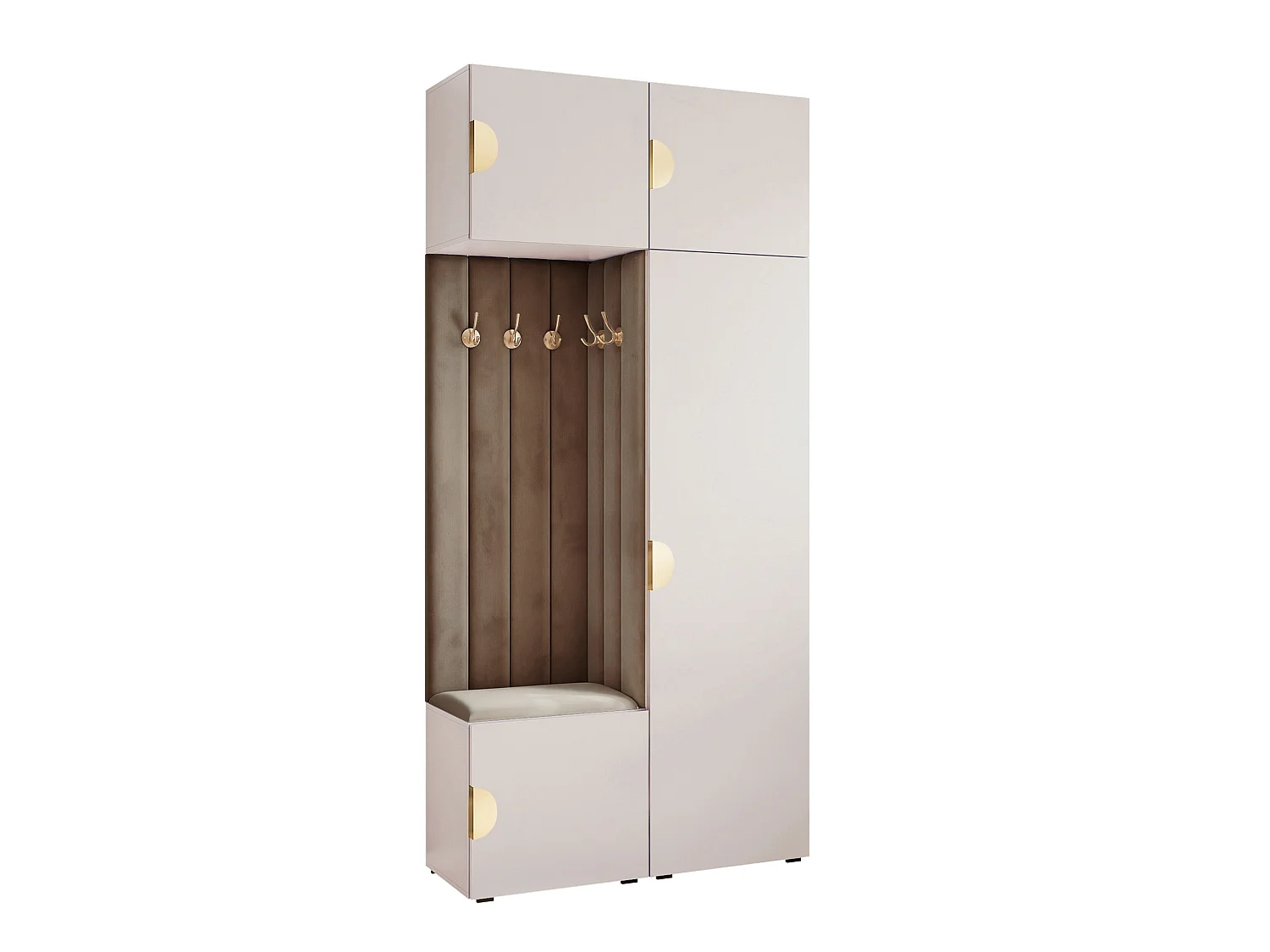 Vestiaire ARIA 10 112 cm Cachemire Rembourré Taupe Soft-Close Poignées Moon Doré