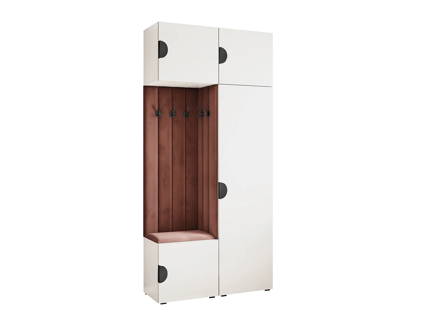 Vestiaire ARIA 10 112 cm Blanc Rembourré Rouille Soft-Close Poignées Moon Noir